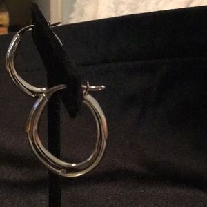 925 Sterling Silver Hoop Earrings/ Small Diamond